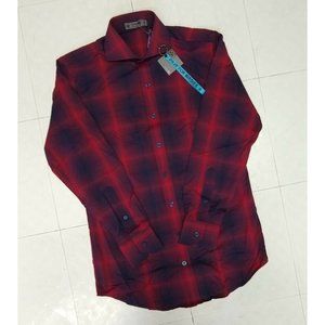 G/Fore G4 Button Up Shirt Mens Small Red Black Plaid Nylon Golf Stretch NWT $185